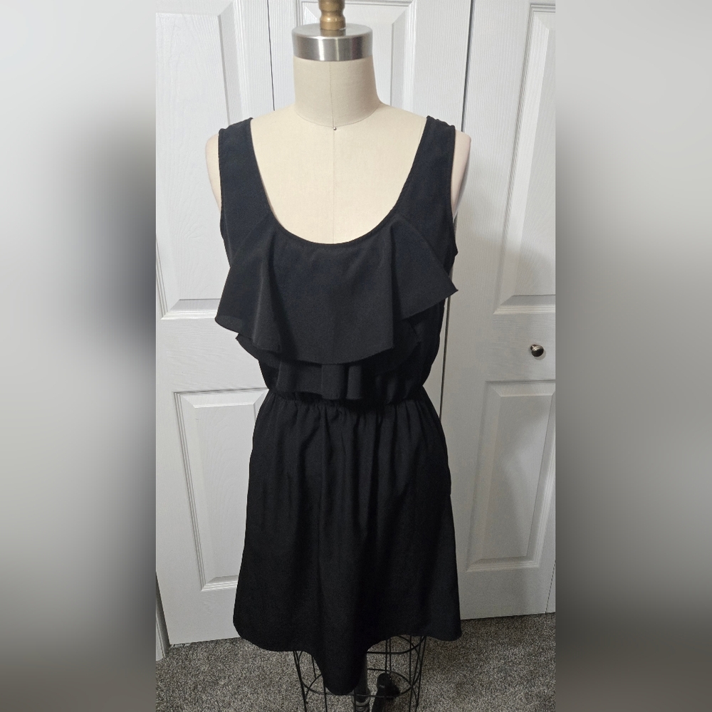 Pinky Black Dress, Ruffles On The Chest, Size Small , EUC
